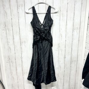 BCBGMaxazria Dress Women Size 4 Black Shimmer Open Back Halter Sexy 100% Silk